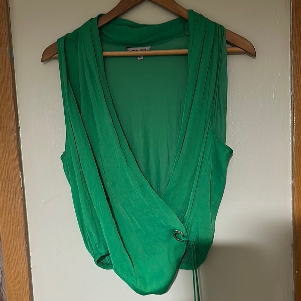 Naked Zebra Green Sleeveless Wrap Tank